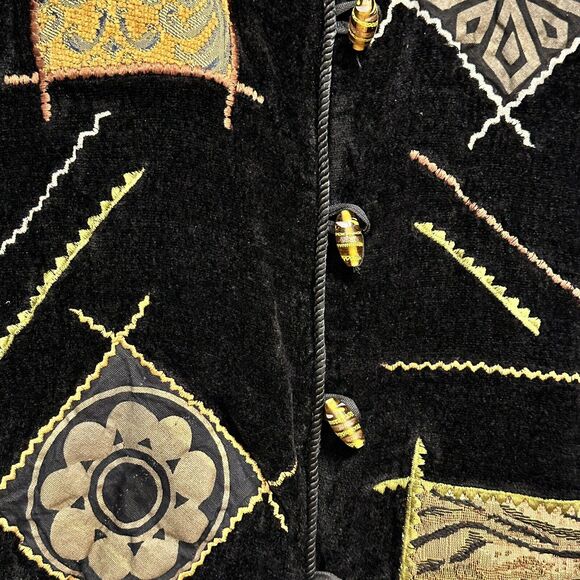 Indigo Moon Women's Size Large Embroidered Button-Up Jacket Black Art Vintage - Picture 3 of 9